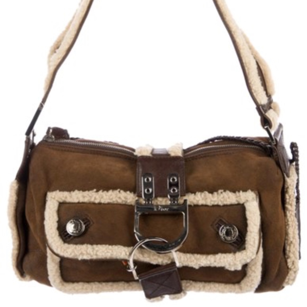 Dior Shearling Brown Leather Shoulder Bag
